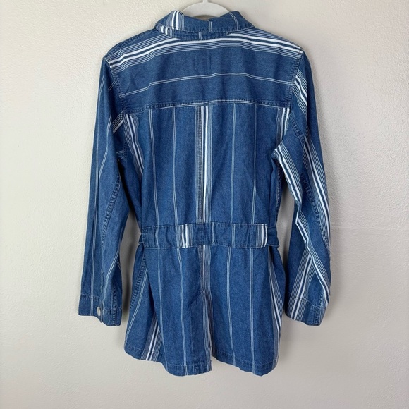 J. Crew Women’s Striped Cotton Button Front Belted Jean Jacket Size Medium - Picture 7 of 8